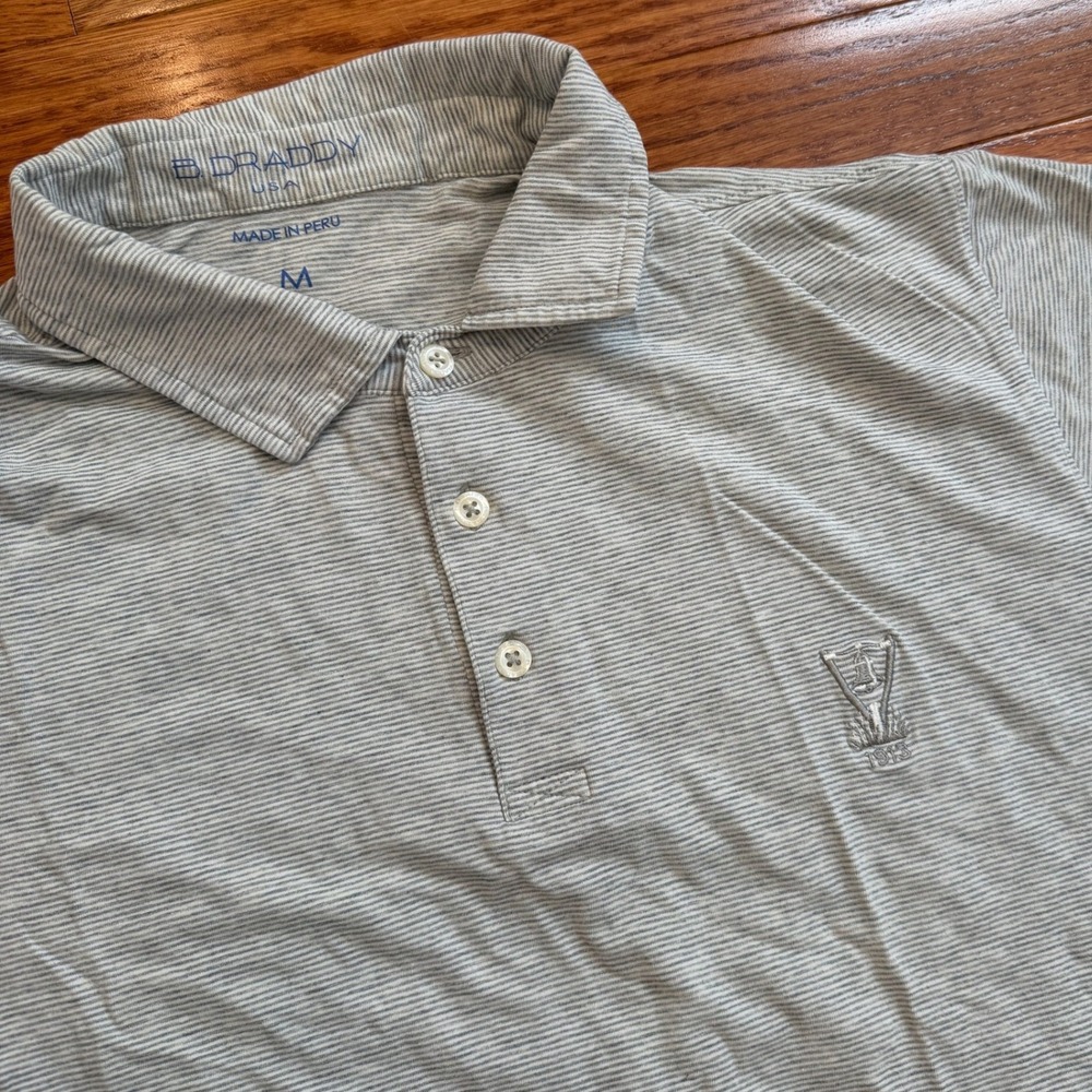 B. Draddy Wheatley Hills Golf Club Polo Shirt Mens Medium Gray Striped Stretch